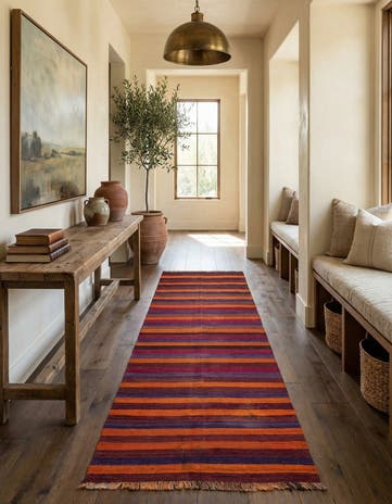 4' 9 x 12' 3 Hand Woven Kilim Fars Wool Runner Rug
