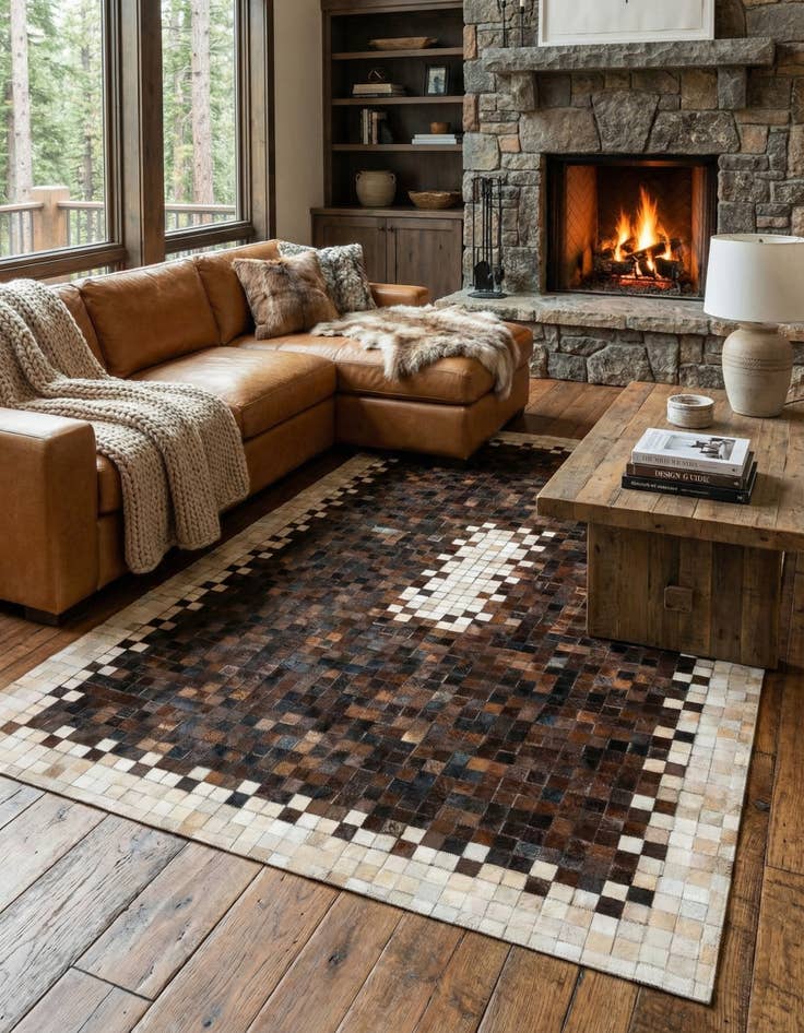 Detail image of 5' 2 x 8' 1 Cowhide Stocks Rug