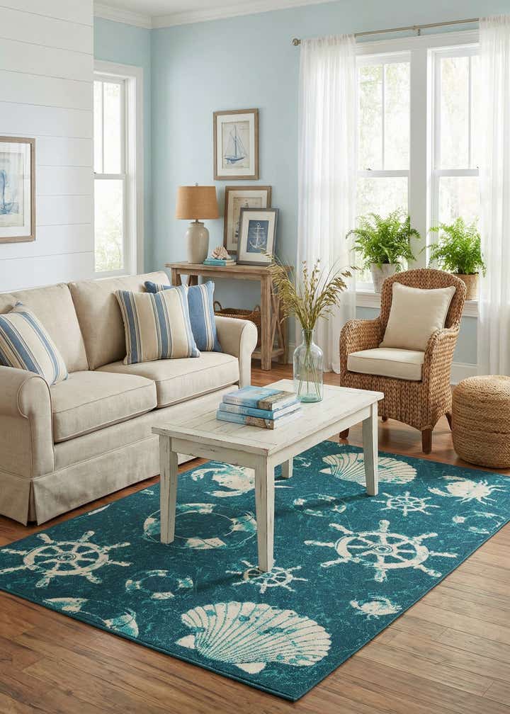 5' 3 x 8' Easy-Clean Coastal Indoor / Outdoor Rug