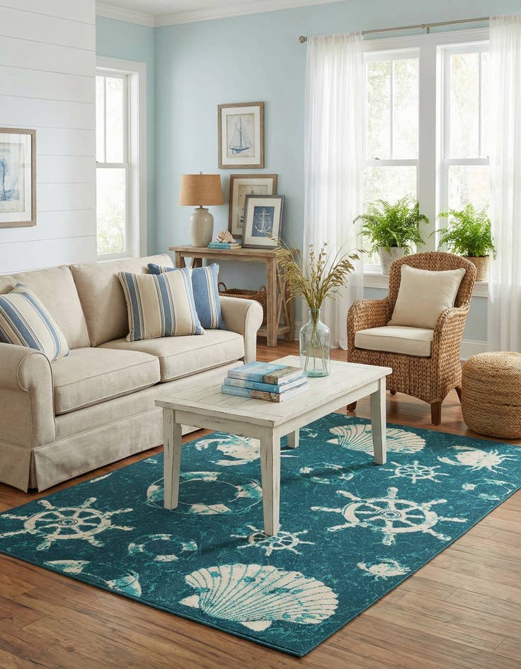 Detail image of 5' 3 x 8'  Washable Coastal Indoor / Outdoor Rug