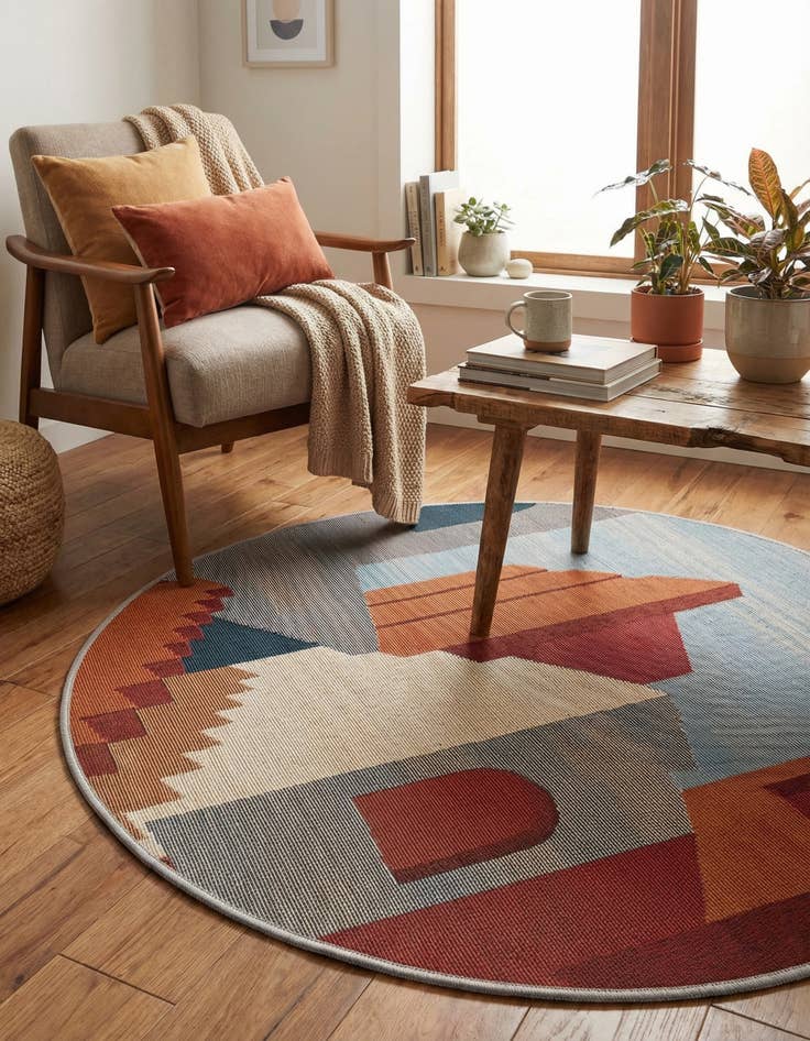 Detail image of  3' x 3'  Washable Modern Indoor / Outdoor Round Rug