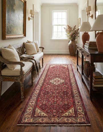 3' 9 x 10' 5 Hand Knotted Hossainabad Persian Wool Runner Rug