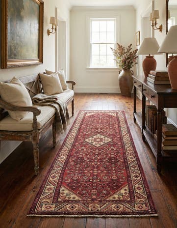 3' 9 x 10' 5 Hand Knotted Hossainabad Persian Wool Runner Rug