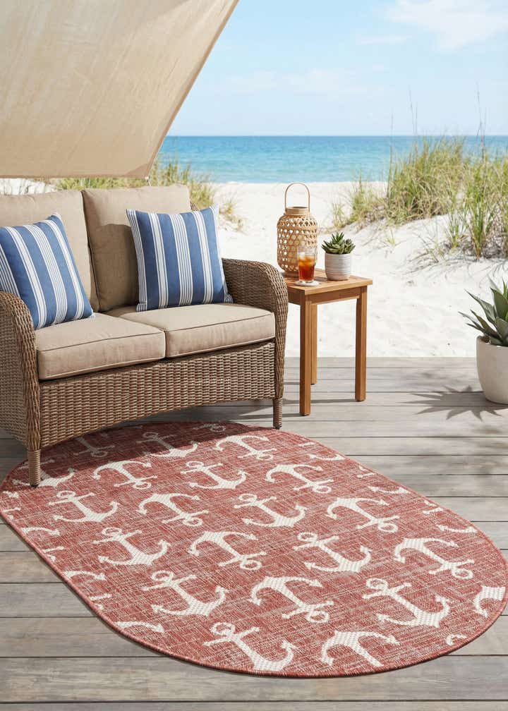 3' x 5' 3 Easy-Clean Coastal Indoor / Outdoor Oval Rug