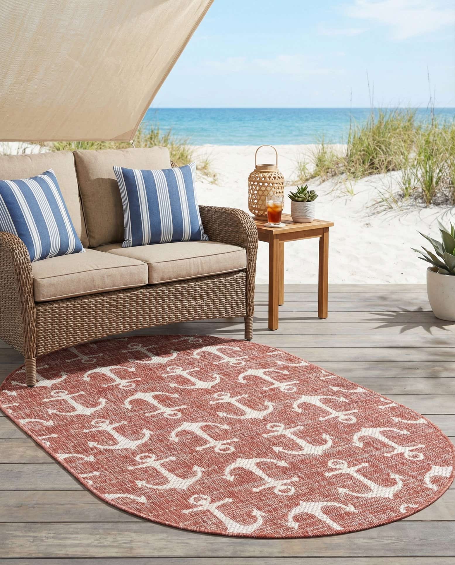 3' x 5' 3 Easy-Clean Coastal Indoor / Outdoor Oval Rug