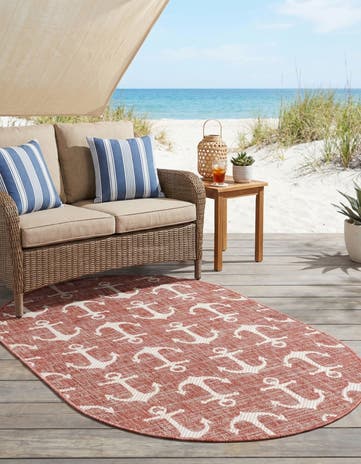 3' x 5' 3 Easy-Clean Coastal Indoor / Outdoor Oval Rug