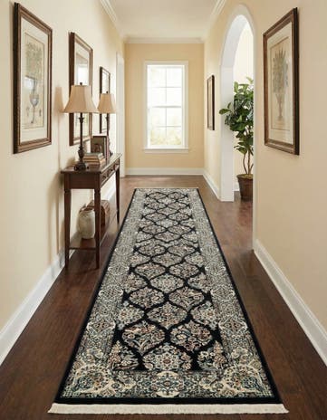 Navy Blue Nain Design Runner Rug