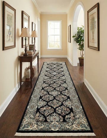 Navy Blue Nain Design Runner Rug