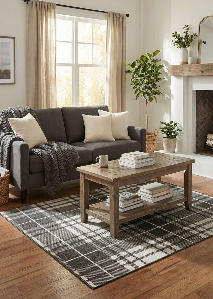 5' 3 x 7' Easy-Clean Checkered Indoor / Outdoor Rug