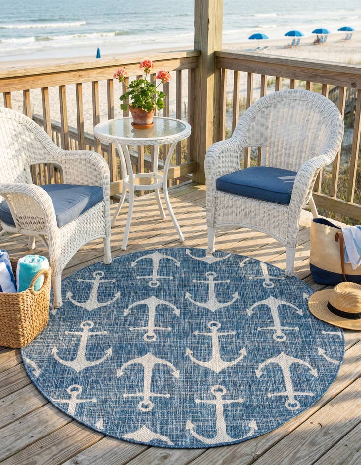 Detail image of  5' 3 x 5' 3  Washable Coastal Indoor / Outdoor Round Rug