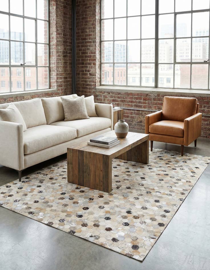 Detail image of 5' 3 x 7' 7 Cowhide Stocks Rug