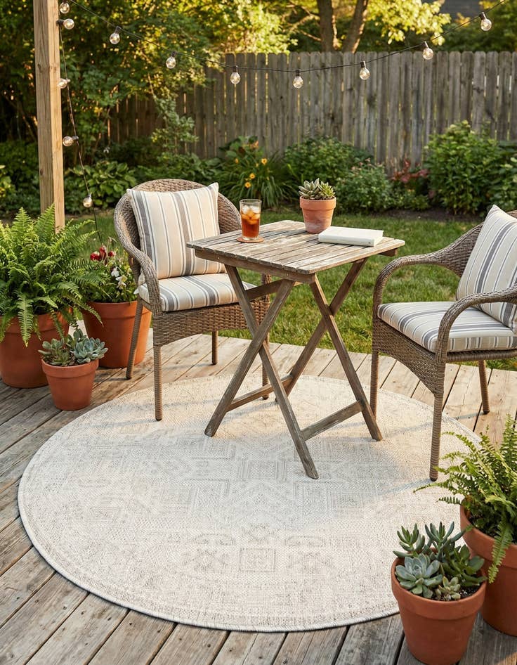 Detail image of 3' x 3'  Washable Aztec Indoor / Outdoor Round Rug