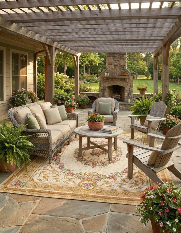 Detail image of 9' x 12'  Washable Traditional Indoor / Outdoor Rug