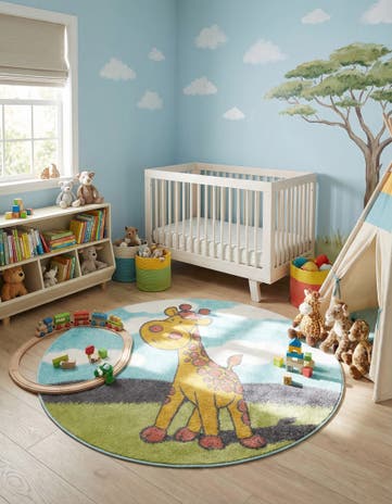 5' 1 x 5' 1 Giraffe Whimsy Kids Round Rug