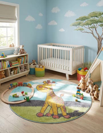 5' 1 x 5' 1 Giraffe Whimsy Kids Round Rug