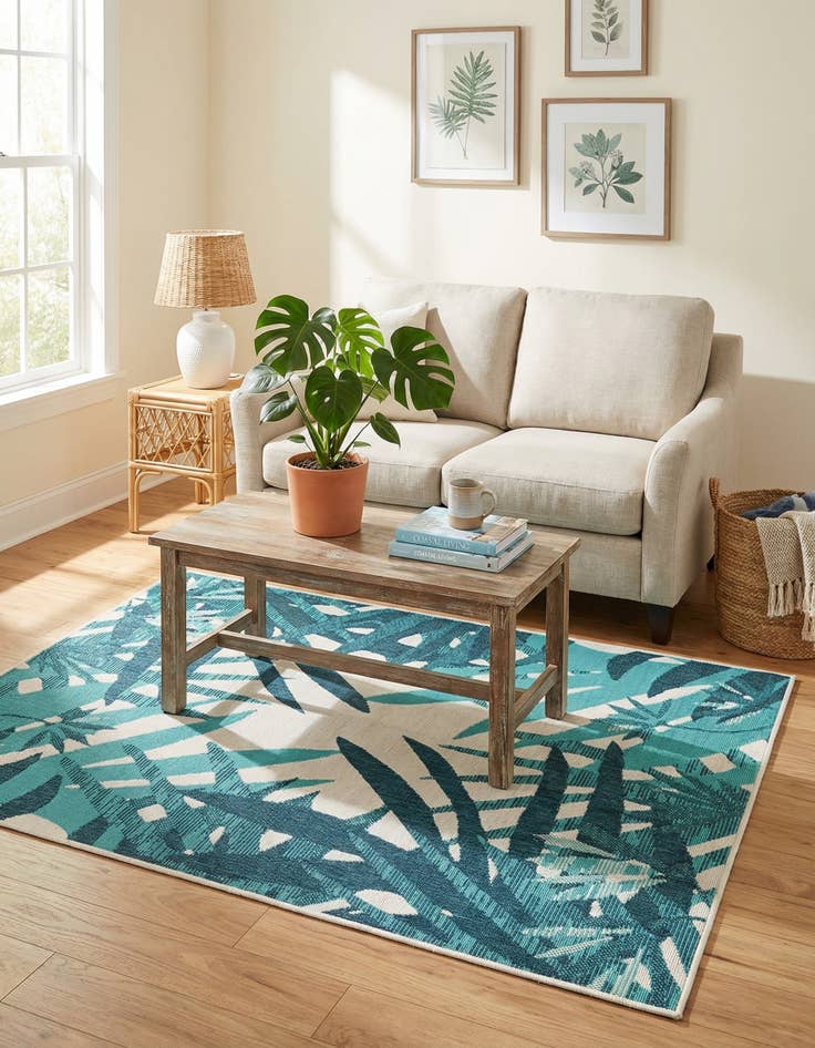 Detail image of 4' x 6'  Washable Botanical Indoor / Outdoor Rug