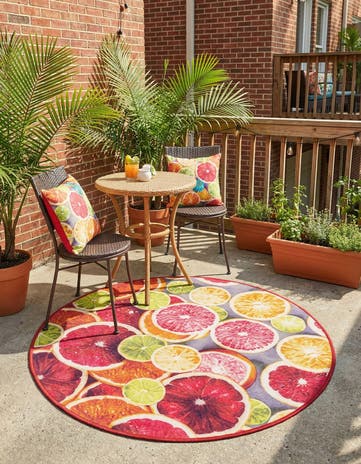 Rust Red and Yellow Easy-Clean Jill Zarin Caribbean Indoor / Outdoor Round Rug