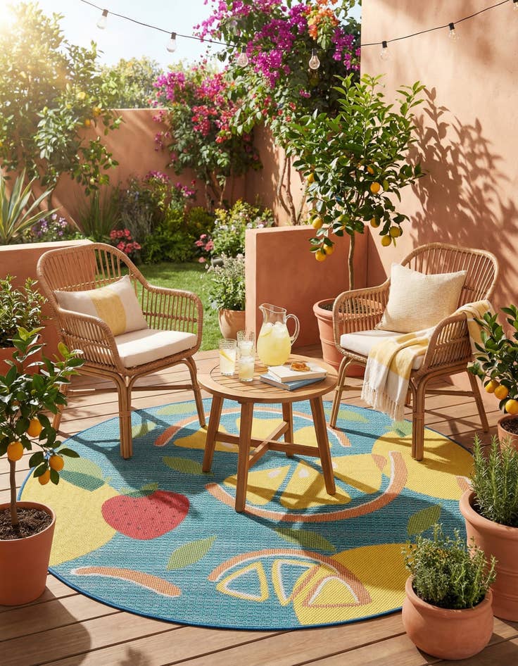 Detail image of 6' 1 x 6' 1  Washable Baja Indoor / Outdoor Round Rug