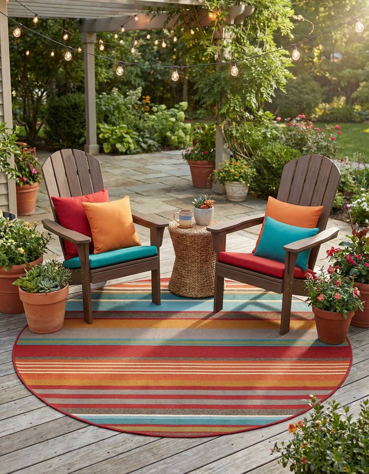 Detail image of 4' x 4'  Washable Modern Indoor / Outdoor Round Rug