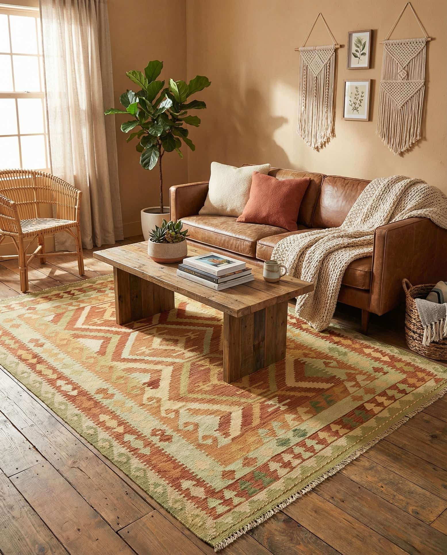 4' 9 x 6' 4 Hand Woven Kilim Waziri Wool Rug