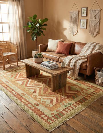 4' 9 x 6' 4 Hand Woven Kilim Waziri Wool Rug