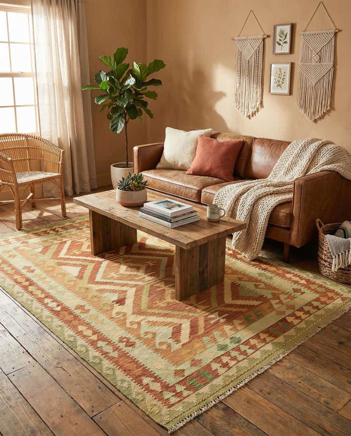 4' 9 x 6' 4 Hand Woven Kilim Waziri Wool Rug