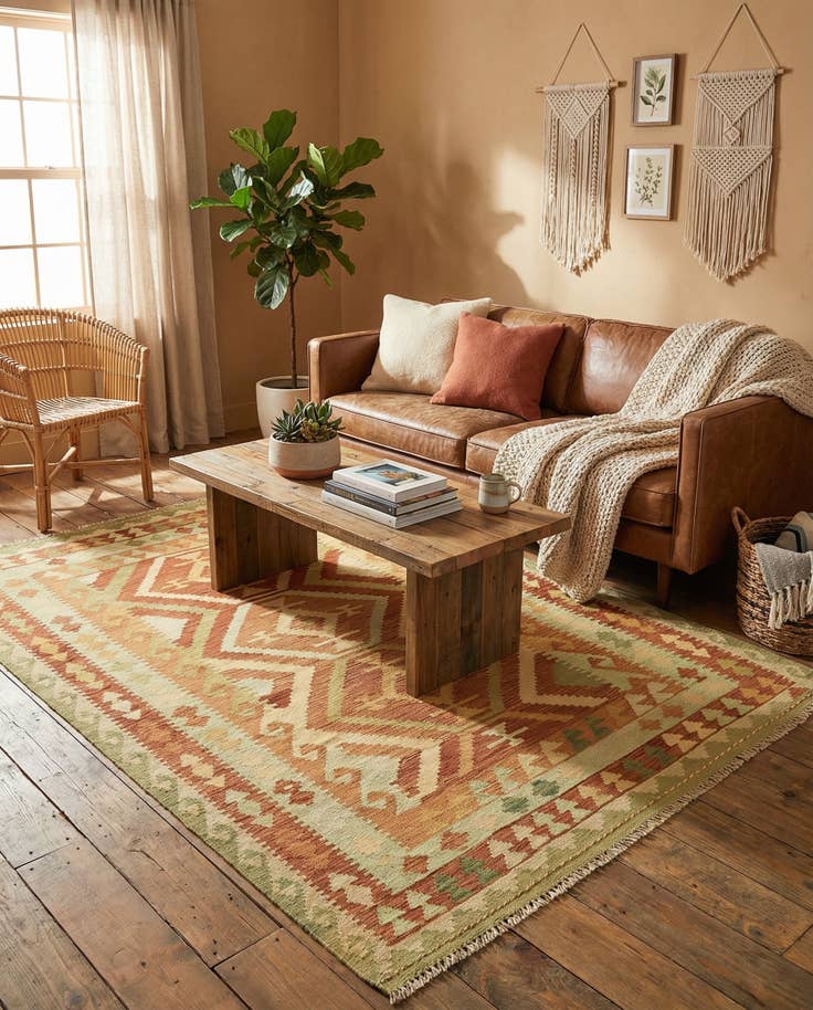 Detail image of 4' 9 x 6' 4 Hand Woven Kilim Waziri Wool Rug