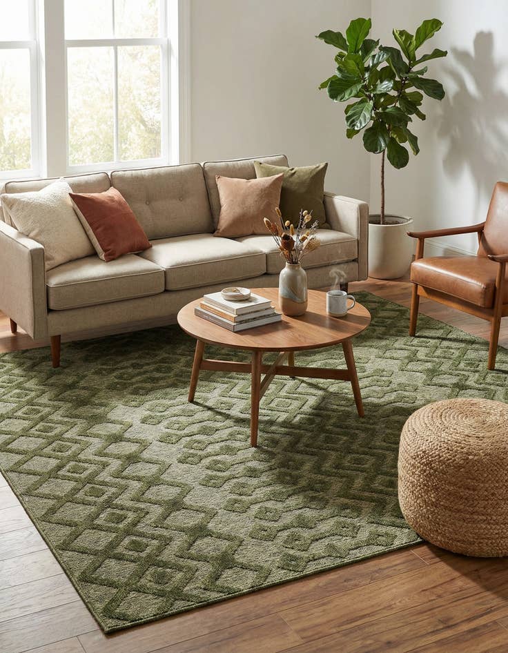 Detail image of 7' 10 x 7' 10  Washable Trellis Textured Indoor / Outdoor Square Rug