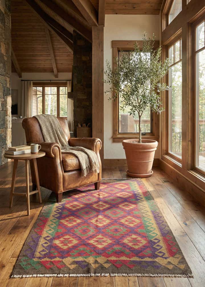 4' 9 x 8' 8 Hand Woven Kilim Maymana Wool Rug