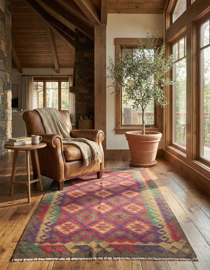 Detail image of 4' 9 x 8' 8  Hand Woven Kilim Maymana Wool Rug