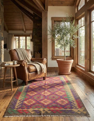 4' 9 x 8' 8 Hand Woven Kilim Maymana Wool Rug