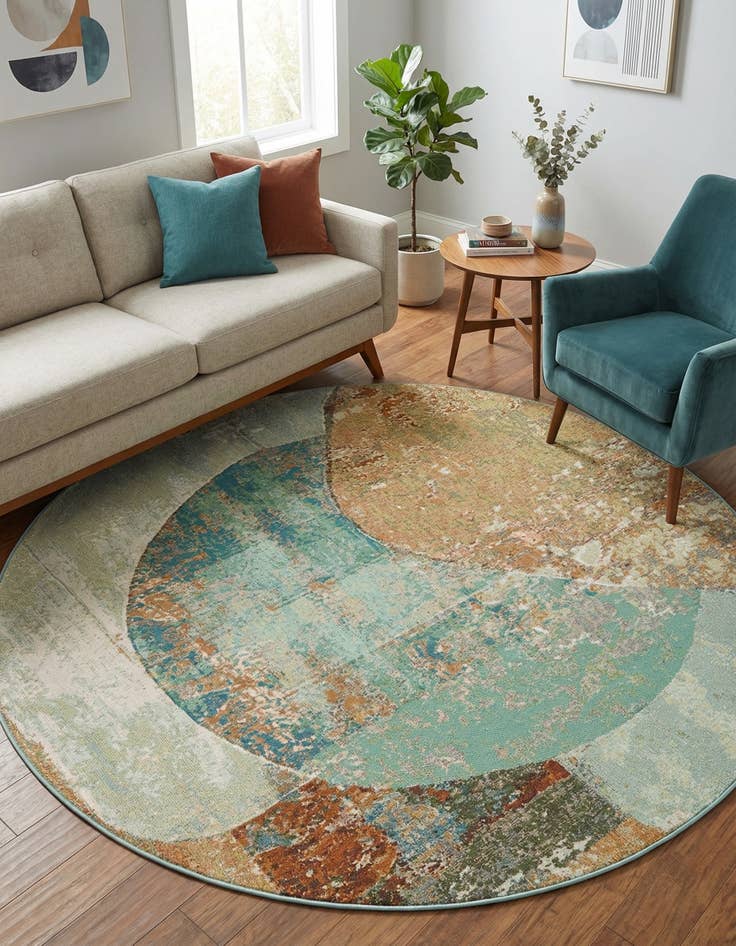 Detail image of  6' 1 x 6' 1  Washable Modern Indoor / Outdoor Round Rug