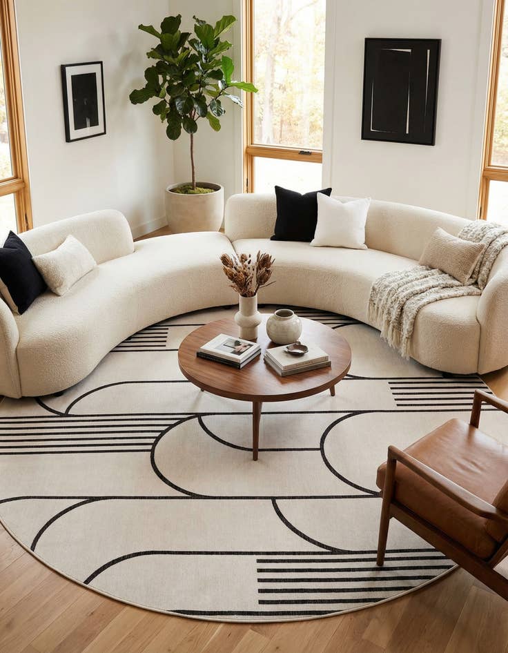 Detail image of  13' x 13'  Washable Modern Indoor / Outdoor Round Rug