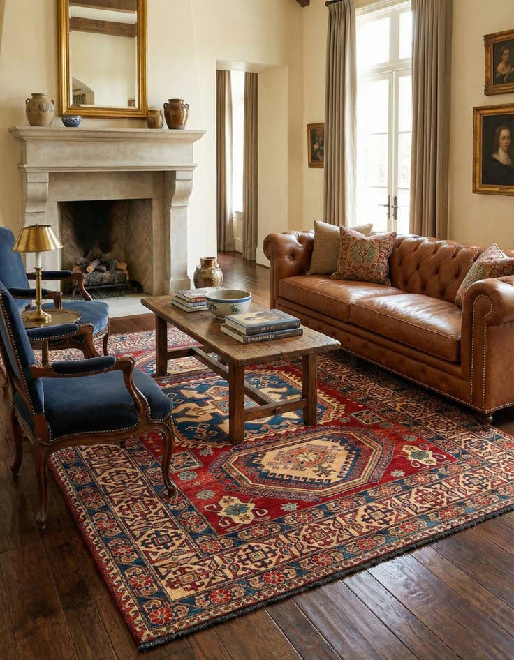 Detail image of 6' 1 x 8' 8  Hand Knotted Kazak Oriental Wool Rug