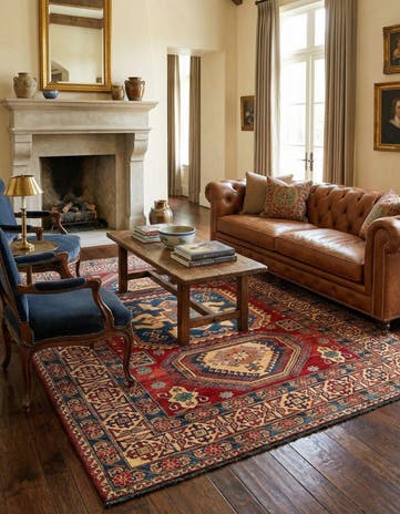 6' 1 x 8' 8 Hand Knotted Kazak Oriental Wool Rug