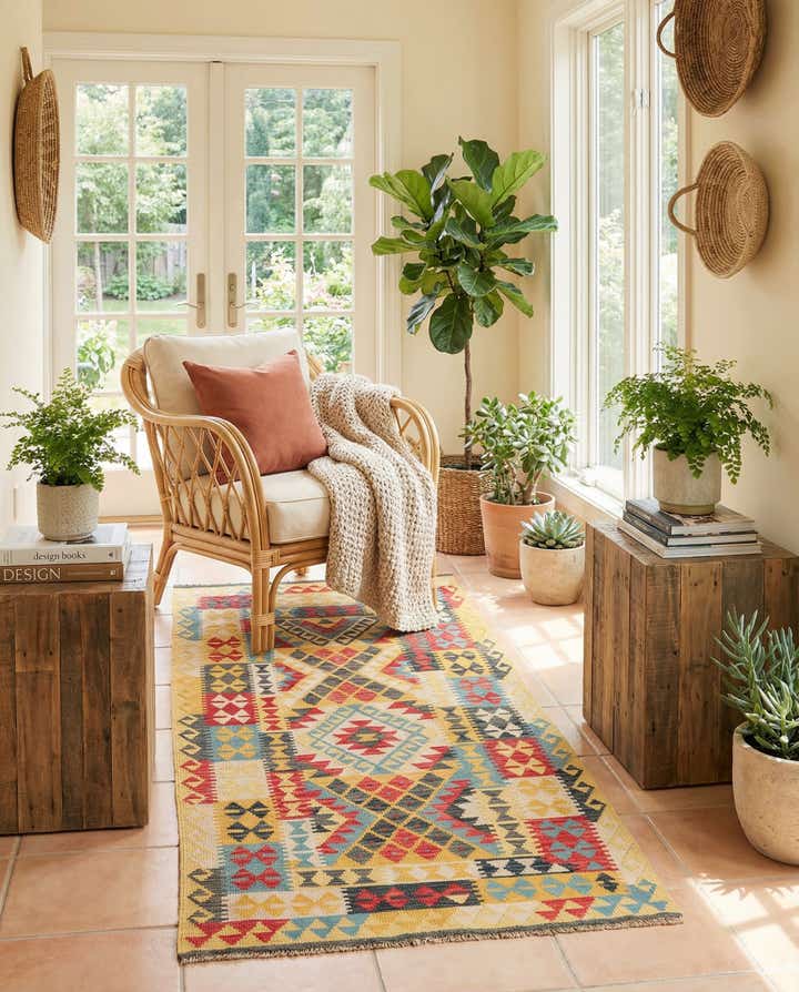 3' 5 x 6' 6 Hand Woven Kilim Maymana Wool Rug