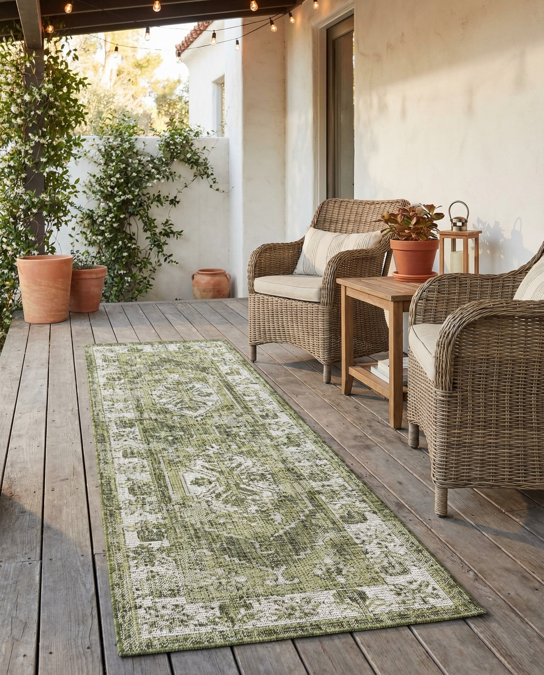  2' x 6'  Washable Traditional Indoor / Outdoor Runner Rug