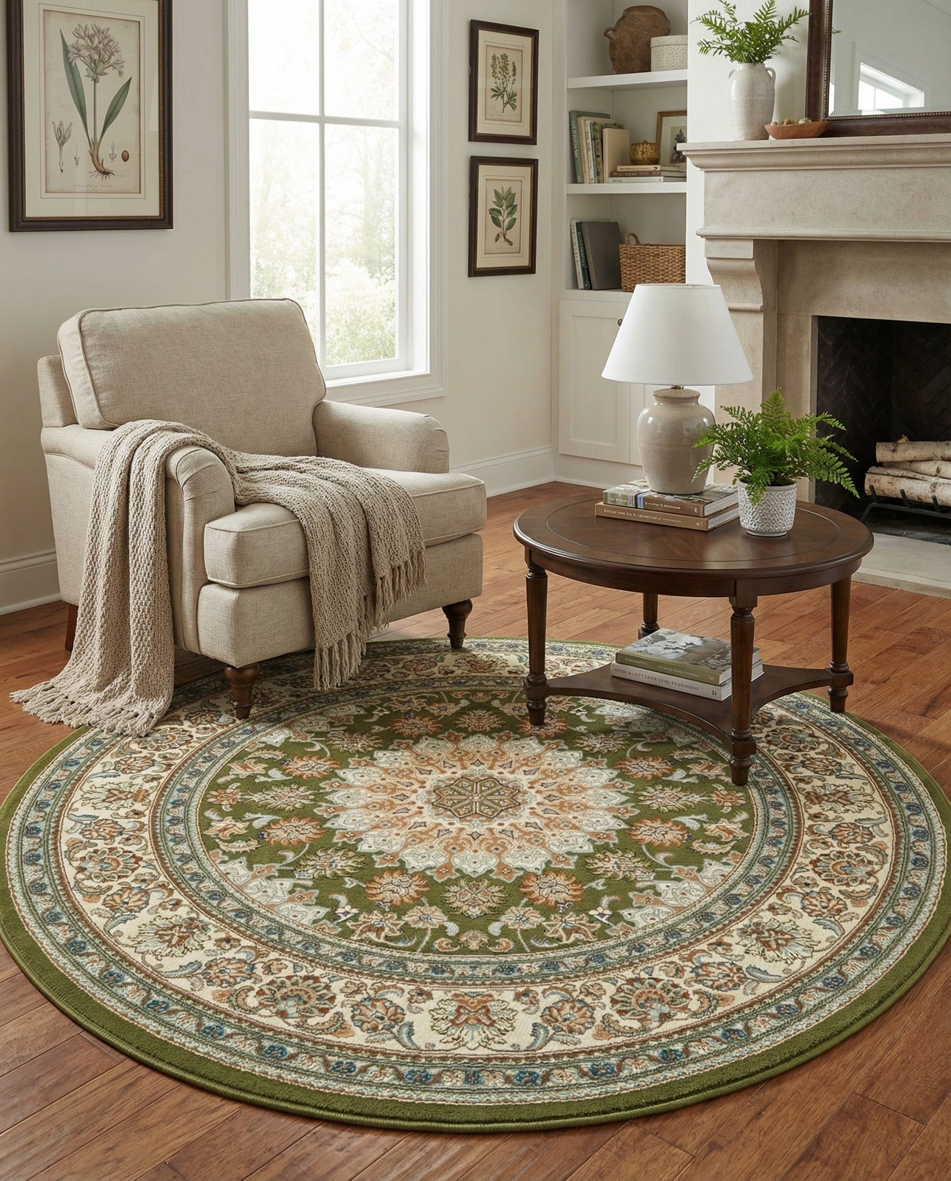 6' 1 x 6' 1 Easy-Clean Traditional Indoor / Outdoor Round Rug