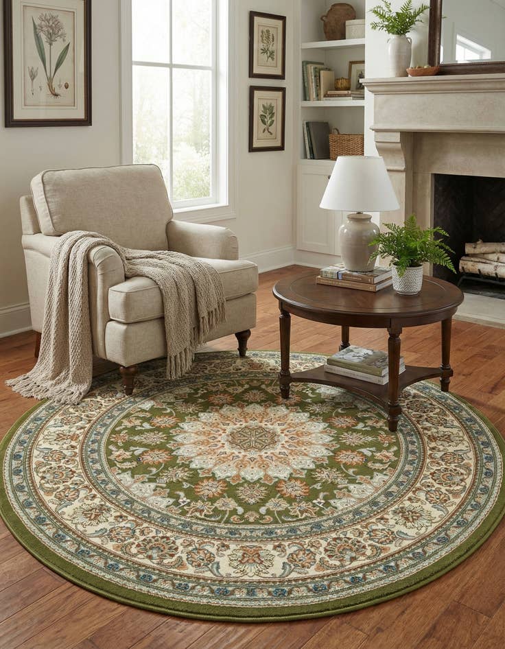 Detail image of  6' 1 x 6' 1  Washable Traditional Indoor / Outdoor Round Rug