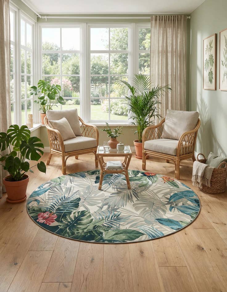 Detail image of 7' 10 x 10'  Washable Botanical Indoor / Outdoor Oval Rug