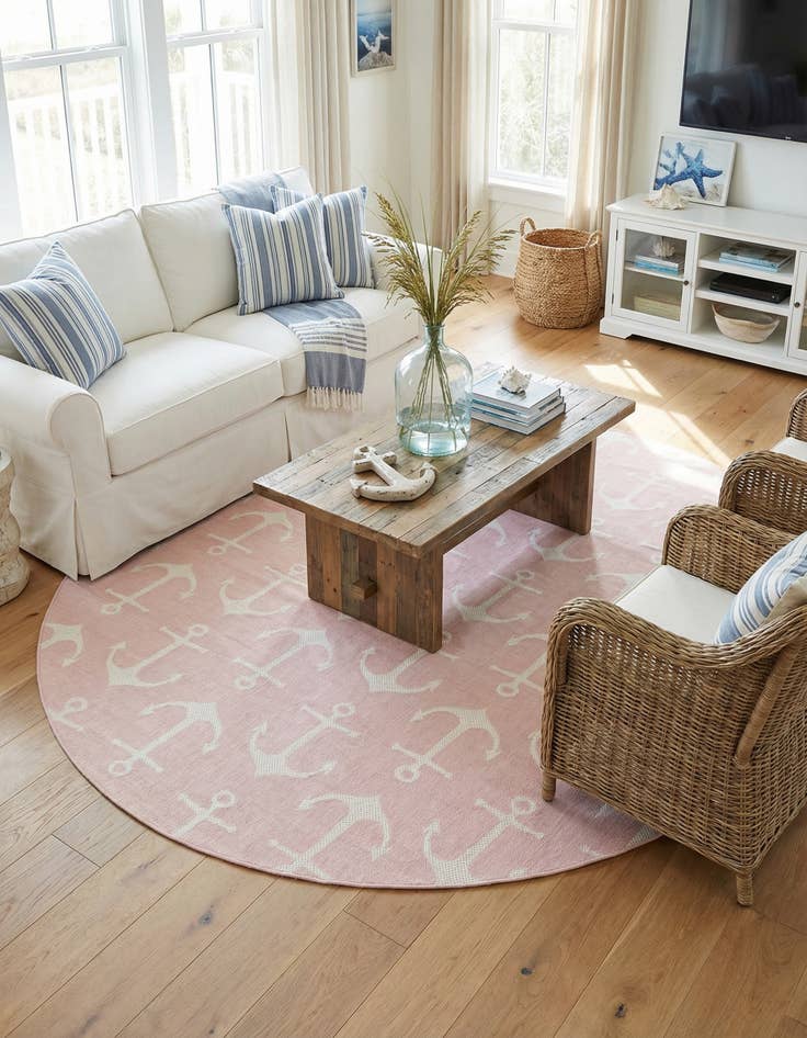 Detail image of 10' x 10'  Washable Coastal Indoor / Outdoor Round Rug