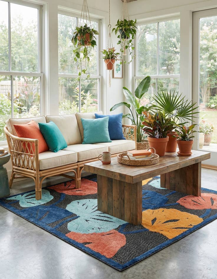 Detail image of 5' 3 x 5' 3  Washable Belize Indoor / Outdoor Square Rug