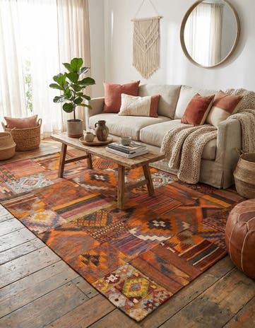 7' x 9' 9 Hand Woven Kilim Patchwork Wool Rug