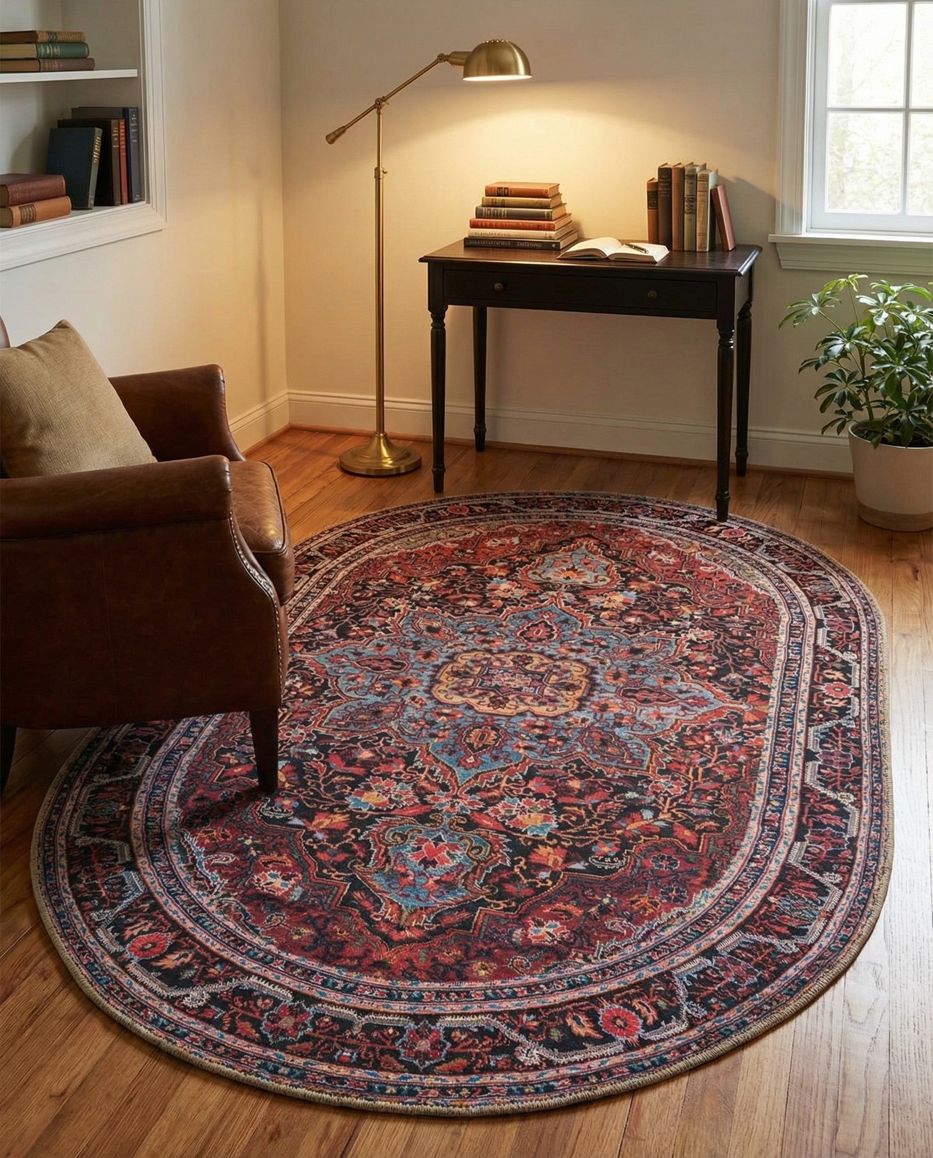Burgundy Washable Timeless Oval Rug