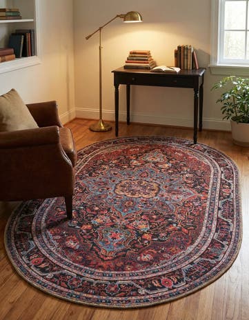 Burgundy Washable Timeless Oval Rug