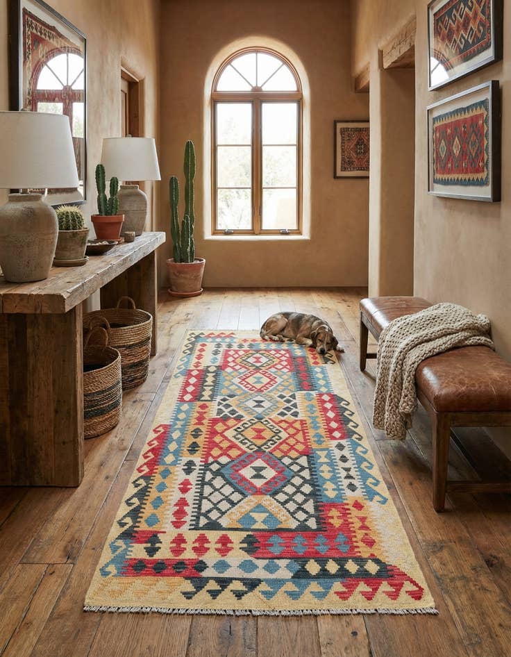 Detail image of 3' 4 x 6' 8  Hand Woven Kilim Maymana Wool Runner Rug