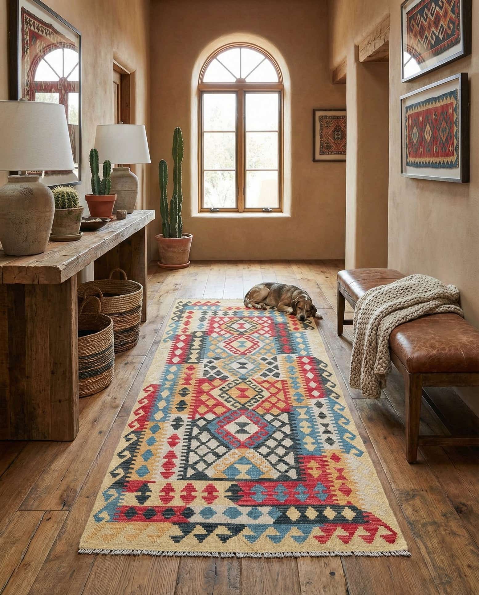 3' 4 x 6' 8 Hand Woven Kilim Maymana Wool Runner Rug