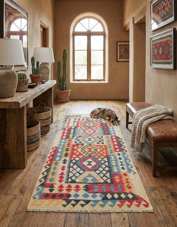 3' 4 x 6' 8 Hand Woven Kilim Maymana Wool Runner Rug