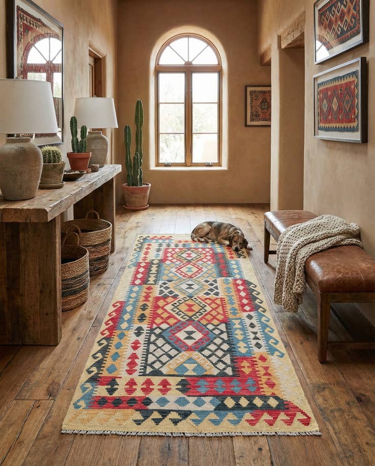 Detail image of 3' 4 x 6' 8 Hand Woven Kilim Maymana Wool Runner Rug