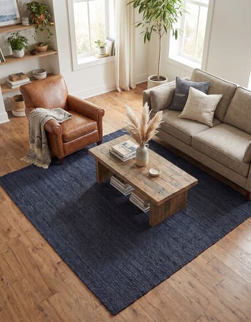 Navy Blue Handmade Braided Jute Square Rug